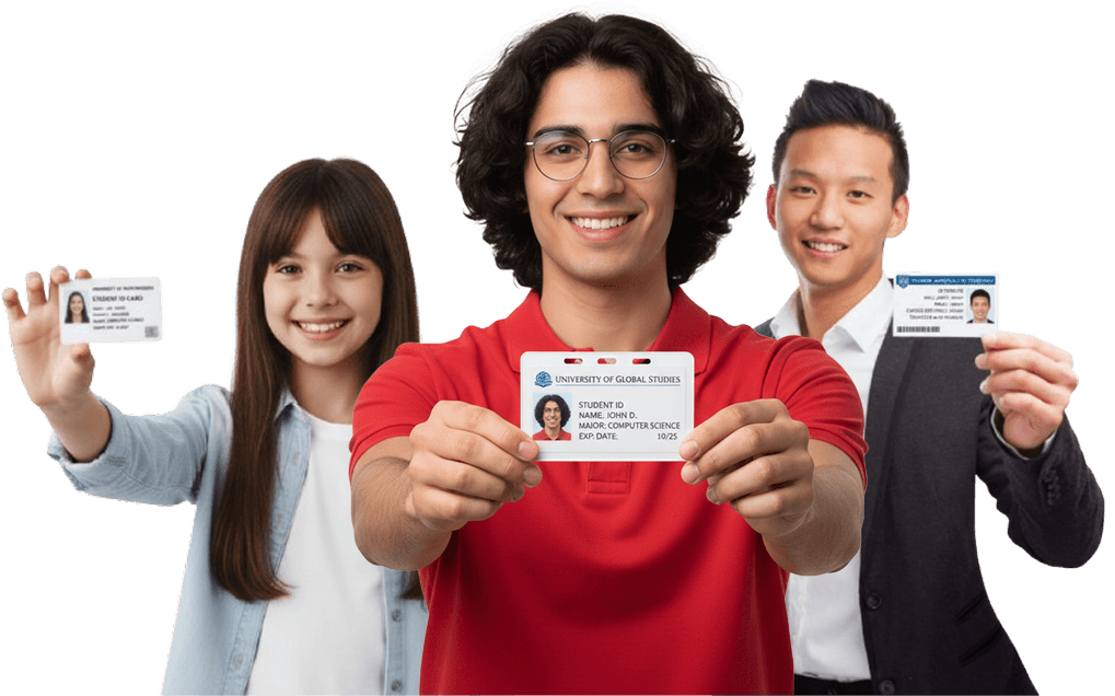 People holding ID cards